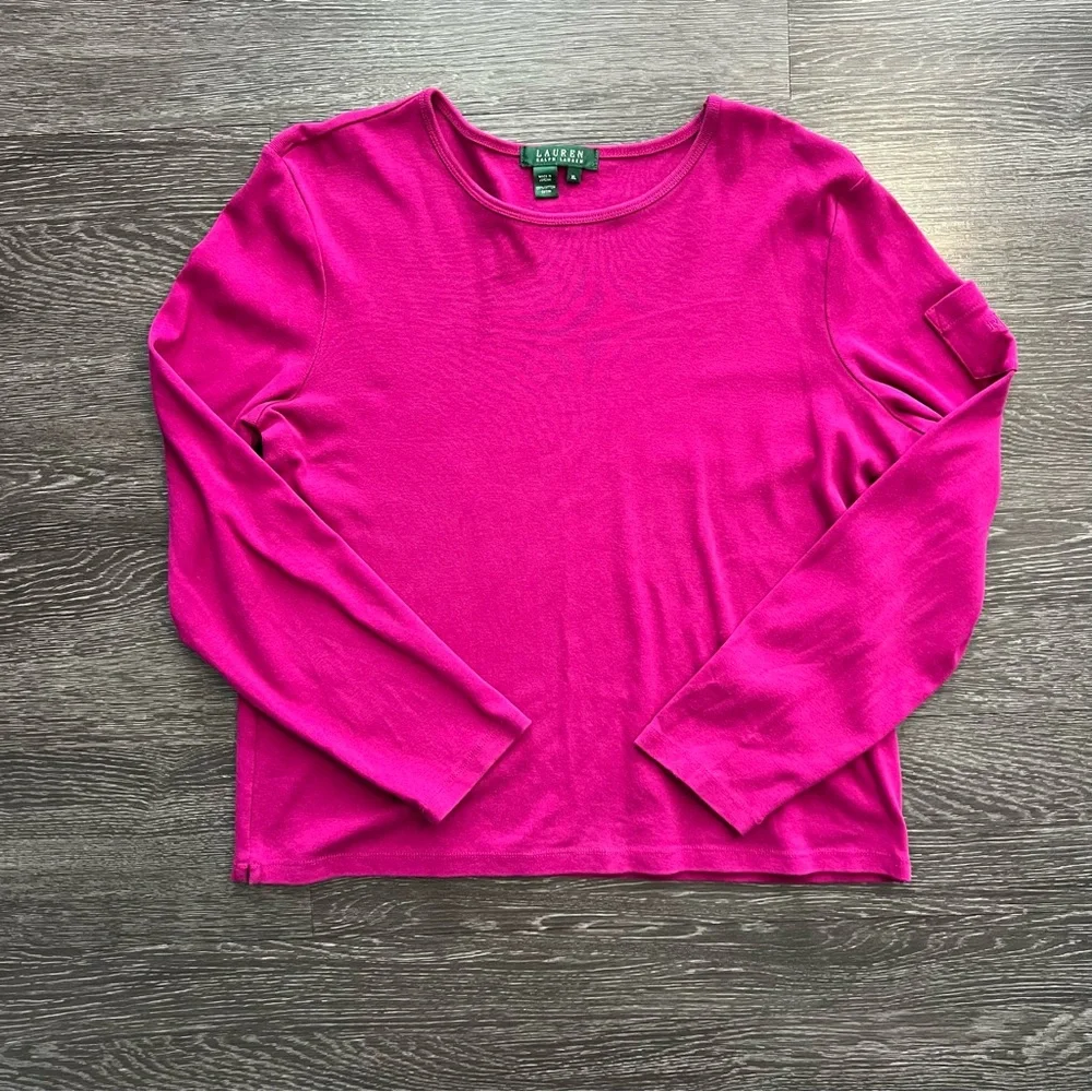 Lauren Ralph Lauren 100% Cotton Fuchsia Long-Sleeve with Utility Pocket